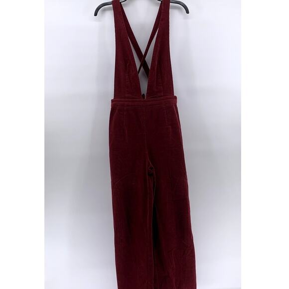 FOREVER 21 CONTEMPORARY Women’s Burgundy Corduroy Cross-Back Jumpsuit SZ M - Picture 1 of 9